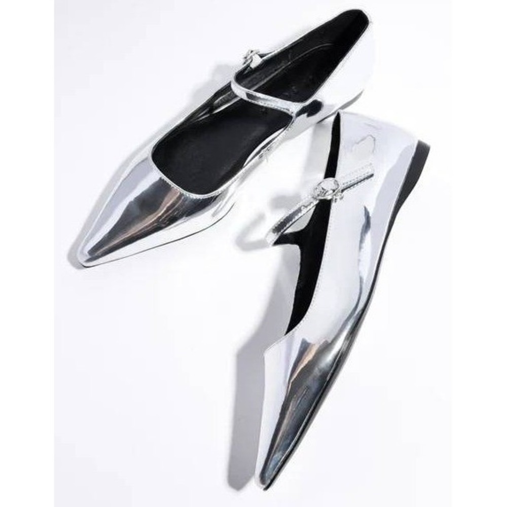 Yosi Samra Womens Silver Metallic Pointed Toe Mary Jane Flats Size 7‎ NEW